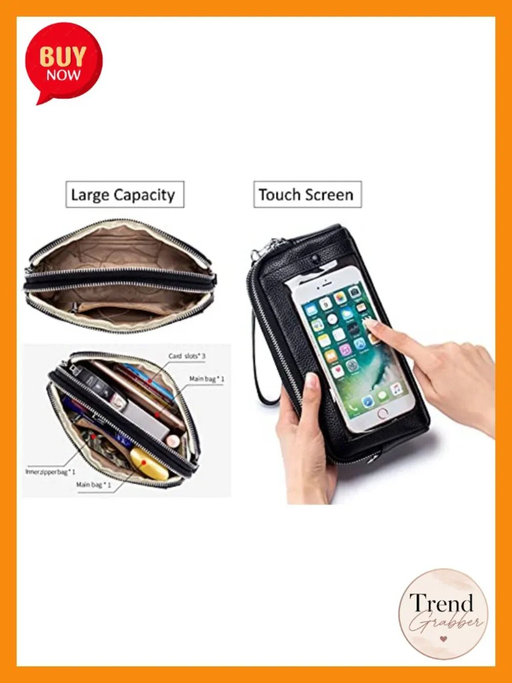 Genuine Leather Touch Screen Phone Bag Wristlet Handbag Wallet